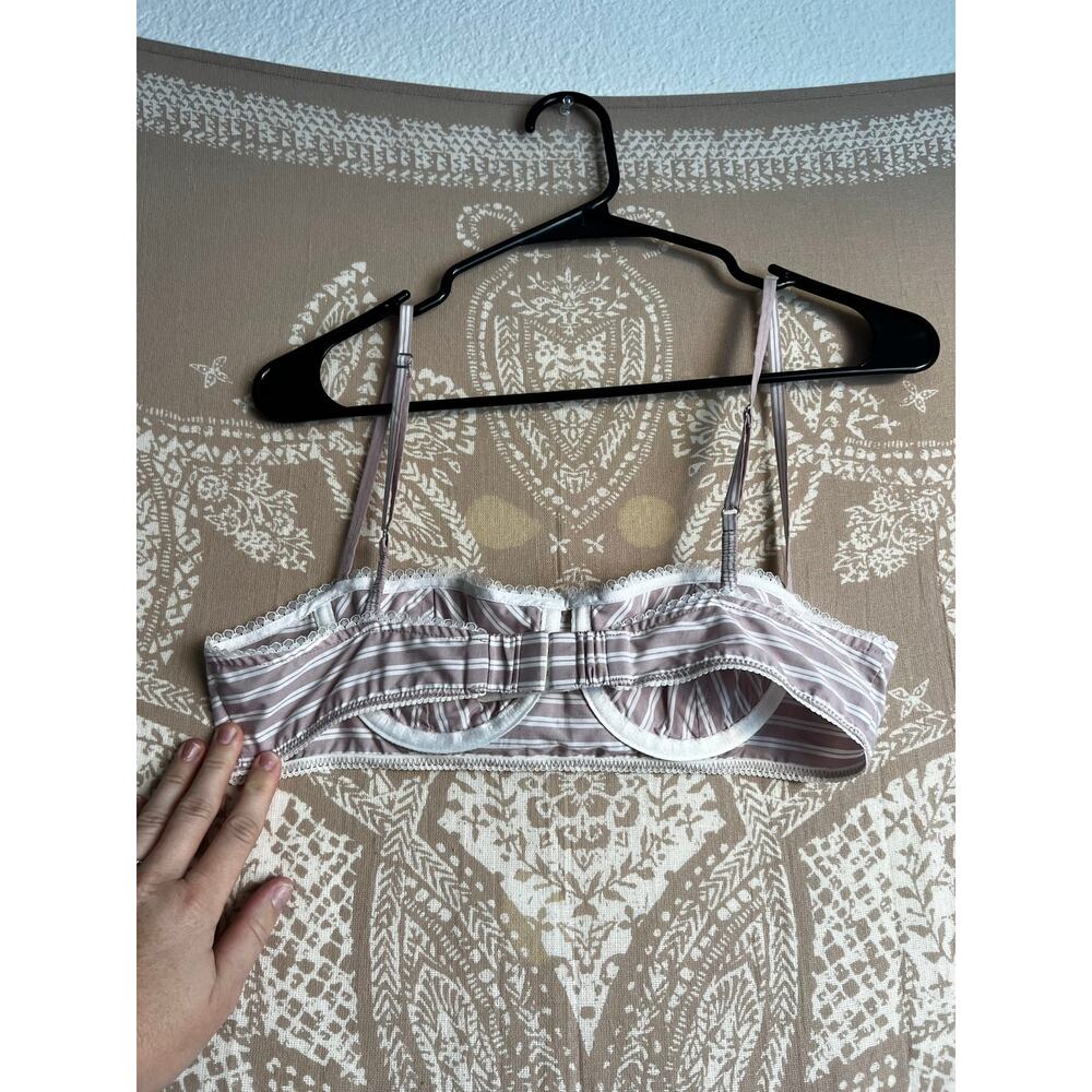Helsa Wide Stripe Poplin Bra Mauve Stripe Underwire Bralette Size S - Picture 4 of 7
